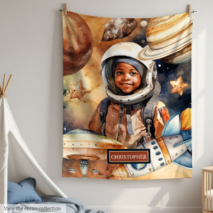 Galaxy Adventure Gooi Ruimte Gift voor Black Boys Fleece Deken