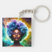 Galaxy Afro zwarte vrouw in bril Sleutelhanger (Achterkant)