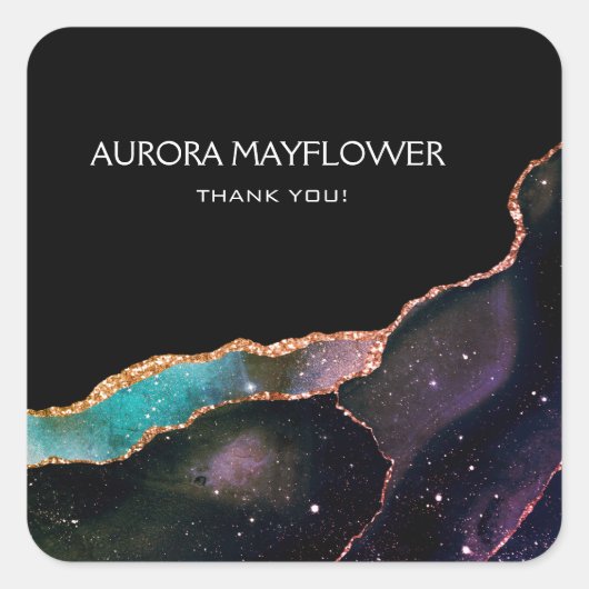 Galaxy Agaat Dank u Elegant Modern Blauwgroen Ruby Vierkante Sticker (Voorkant)