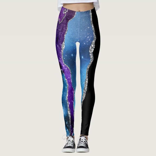 Galaxy Agaat Marmer Glitter Paarse Blauw Roze Leggings (Voorkant)