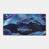 Galaxy Agaat Zilveren Glitter Buitenruimte Monogra Bureaumat (Voorkant)