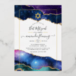 Galaxy Agate Bat Mitzvah Folie Uitnodiging<br><div class="desc">Galaxy folie en faux glitter agate stone bat mitzvah uitnodiging met elegante handschrift typografie die aanpasbaar is aan de specificaties van uw evenement.</div>