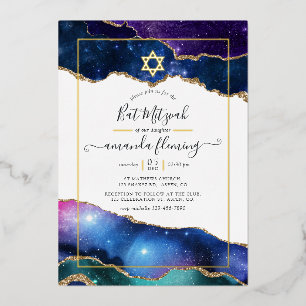 Galaxy Agate Bat Mitzvah Folie Uitnodiging