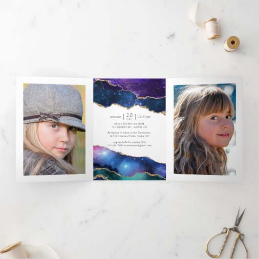 Galaxy Agate Bat Mitzvah Foto Drieluik Kaart (Binnen)