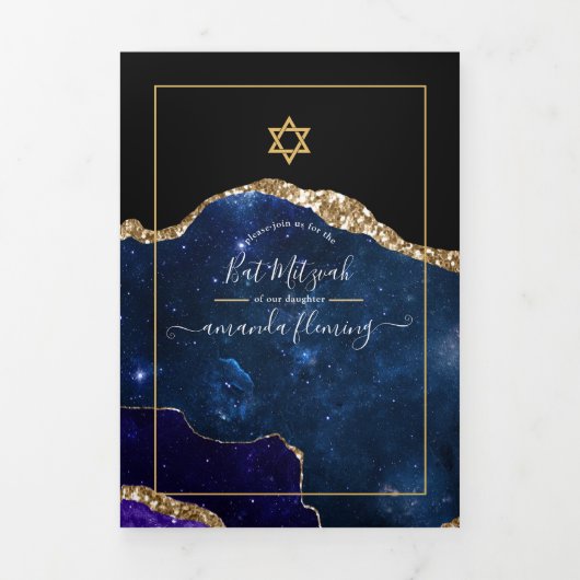 Galaxy Agate Bat Mitzvah Foto Drieluik Kaart (Cover)