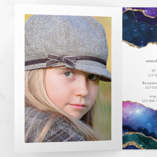 Galaxy Agate Bat Mitzvah Foto Drieluik Kaart (Binnenzijde eerst)