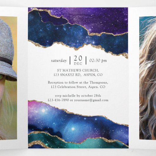 Galaxy Agate Bat Mitzvah Foto Drieluik Kaart (Binnenkant midden)