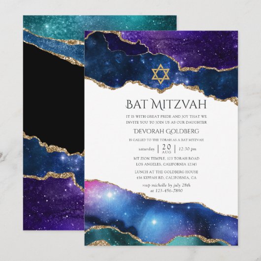 Galaxy Agate Bat Mitzvah Kaart (Voorkant / Achterkant)