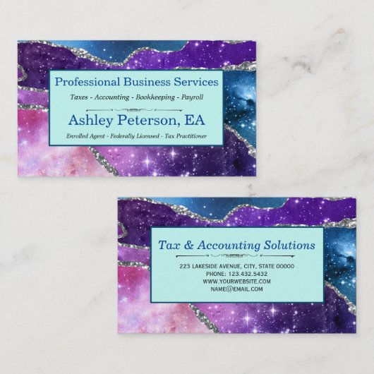 Galaxy Agate Faux Glitter Business Car Visitekaartje (Voorkant / Achterkant)
