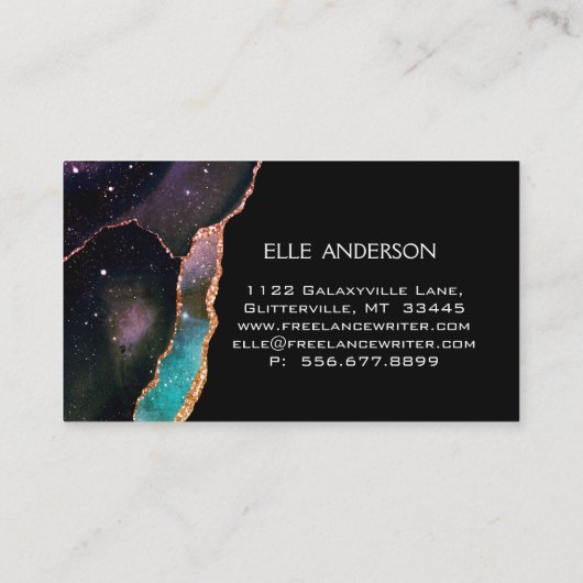 Galaxy Agate Modern Elegant Makeup Blauwgroen Ruby Visitekaartje (Achterkant)