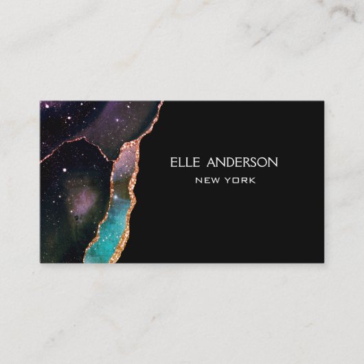 Galaxy Agate Modern Elegant Makeup Blauwgroen Ruby Visitekaartje (Voorkant)