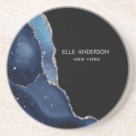 Galaxy Agate Modern Elegant Navy Blue Geode Zandsteen Onderzetter (Voorkant)