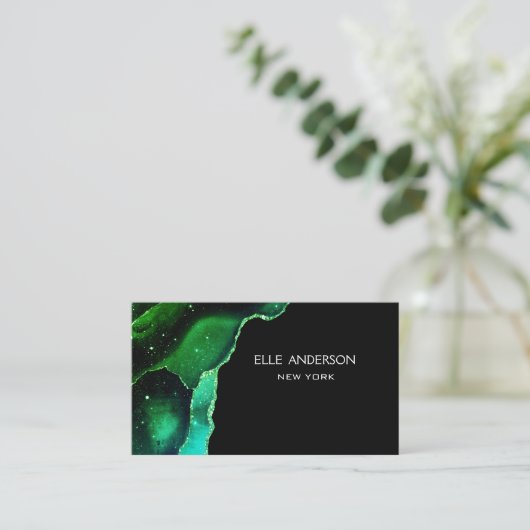 Galaxy Agate Modern Emerald Green Malachite Visitekaartje (Staand voorkant)