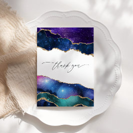 Galaxy Agate Nep Glitter Hemel Bruiloft Foto Bedankkaart