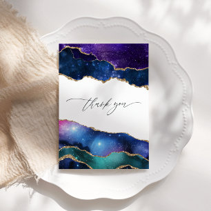 Galaxy Agate Nep Glitter Hemel Bruiloft Foto Bedankkaart