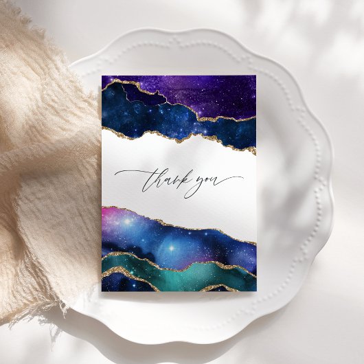 Galaxy Agate Nep Glitter Hemel Bruiloft Foto Bedankkaart
