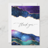 Galaxy Agate Nep Glitter Hemel Bruiloft Foto Bedankkaart (Voorkant)