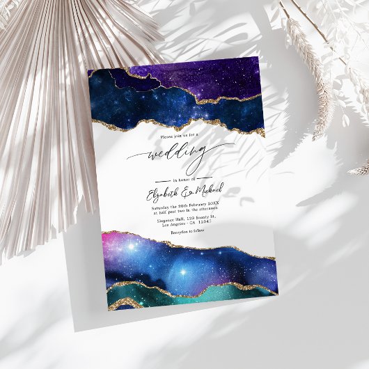 Galaxy Agate Nep Glitter Hemels Luxe Trouwfeest Kaart