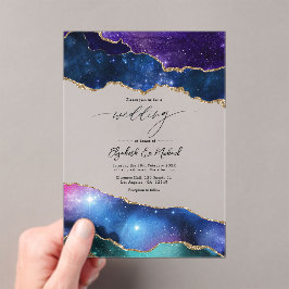 Galaxy Agate Nep Glitter Luxe Hemelbruiloft Acryl Uitnodigingen
