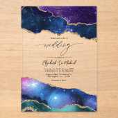 Galaxy Agate Nep Glitter Luxe Hemelbruiloft Acryl Uitnodigingen (Voorkant)