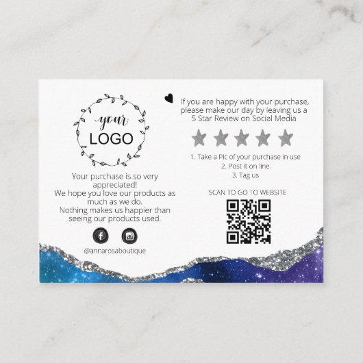 *~* Galaxy AGATE QR BEDANKT LOGO Review AP8 Informatiekaartje (Achterkant)