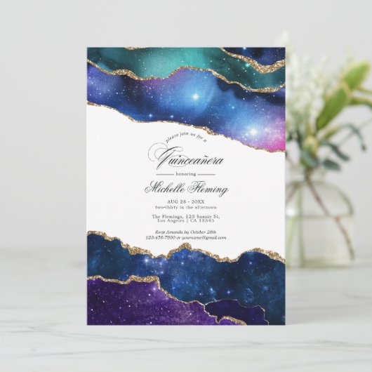 Galaxy Agate Quinceañera Foto Kaart (Staand voorkant)