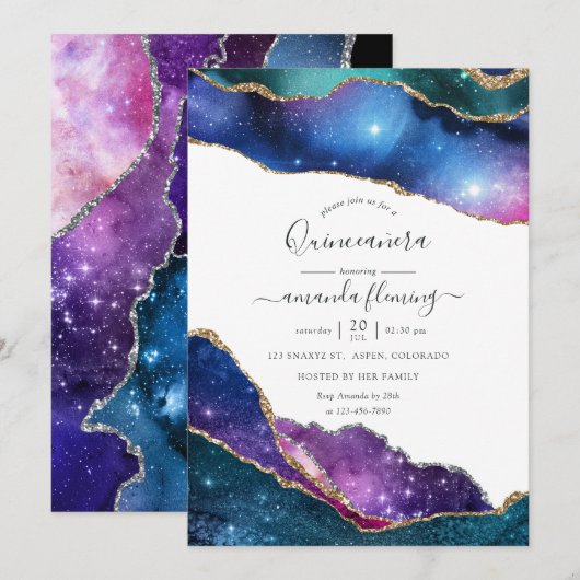 Galaxy Agate Quinceañera Kaart (Voorkant / Achterkant)
