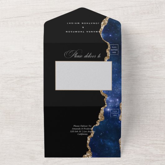 Galaxy Agate Stone Wedding All In One Uitnodiging (Buitenkant)