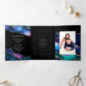 Galaxy Agate Wedding Photo Tri-Fold Invitation Drieluik Uitnodiging (Binnen)