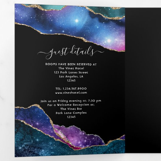 Galaxy Agate Wedding Photo Tri-Fold Invitation Drieluik Uitnodiging (Binnenzijde eerst)