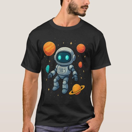 Galaxy AI Robot Explorer! Futuristische ruimte tec T-shirt (Voorkant)