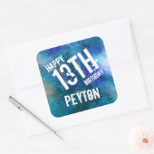 Galaxy Aqua Blue Waterverf Gepersonaliseerde Verja Vierkante Sticker (Envelop)