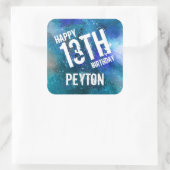 Galaxy Aqua Blue Waterverf Gepersonaliseerde Verja Vierkante Sticker (Tas)