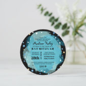 GALAXY Aqua Gold Stars Bar Bat Mitzvah Uitnodiging (Staand voorkant)