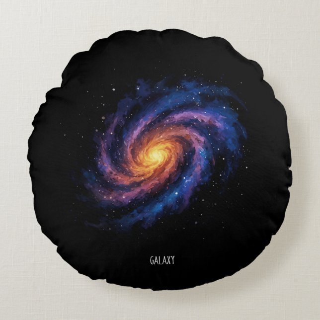Galaxy Art – Kosmische Spiraal Ruimte Illustratie Rond Kussen (Voorkant)