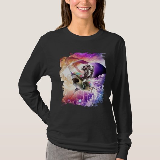 Galaxy Astronaut Cat Riding Rainbow Shark Unicorn T-shirt (Voorkant)