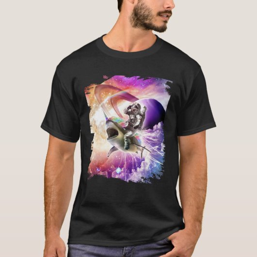 Galaxy Astronaut Cat Riding Rainbow Shark Unicorn T-shirt (Voorkant)