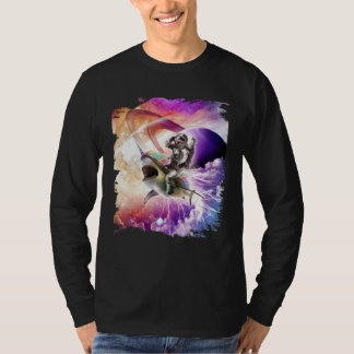 Galaxy Astronaut Cat Riding Rainbow Shark Unicorn T-shirt