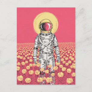 Galaxy Astronaut Space Explorer bloemenveld Briefkaart