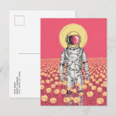 Galaxy Astronaut Space Explorer bloemenveld Briefkaart (Voorkant / Achterkant)