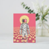 Galaxy Astronaut Space Explorer bloemenveld Briefkaart (Staand voorkant)