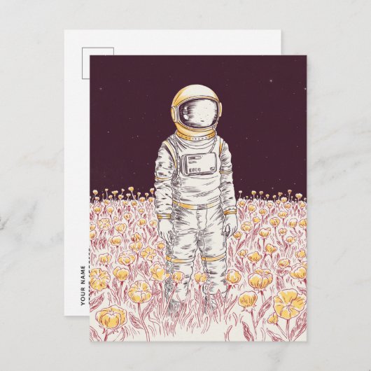 Galaxy Astronaut Space Explorer bloemenveld Briefkaart (Voorkant / Achterkant)