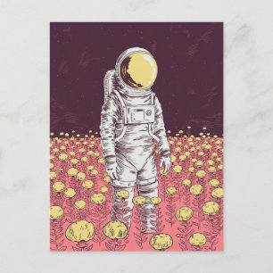 Galaxy Astronaut Space Explorer bloemenveld Briefkaart