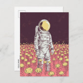 Galaxy Astronaut Space Explorer bloemenveld Briefkaart (Voorkant / Achterkant)