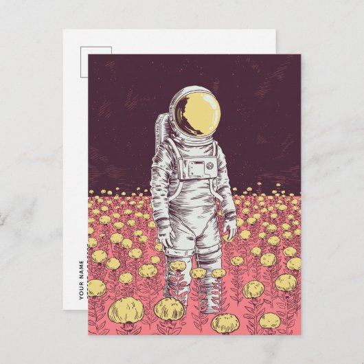 Galaxy Astronaut Space Explorer bloemenveld Briefkaart (Voorkant / Achterkant)
