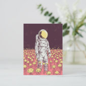 Galaxy Astronaut Space Explorer bloemenveld Briefkaart (Staand voorkant)