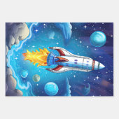 Galaxy Astronaut Space Shuttle Rocketship Verjaard Inpakpapier Vel (Voorkant 2)