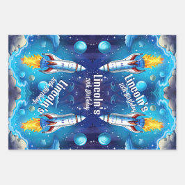 Galaxy Astronaut Space Shuttle Rocketship Verjaard Inpakpapier Vel