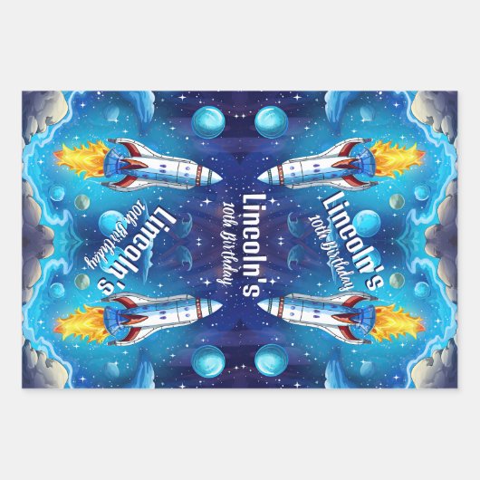 Galaxy Astronaut Space Shuttle Rocketship Verjaard Inpakpapier Vel (Voorkant)