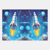 Galaxy Astronaut Space Shuttle Rocketship Verjaard Inpakpapier Vel (Voorkant 3)